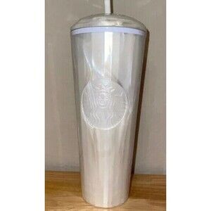 Starbucks Venti Tumbler White Marble Pearl Kaleidoscope 24 oz Cold Cup 2022 NEW
